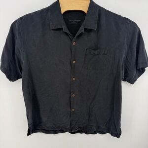 Tommy Bahama Mens XL Silk Hawaiian Shirt Original Fit Black Floral Short Sleeve
